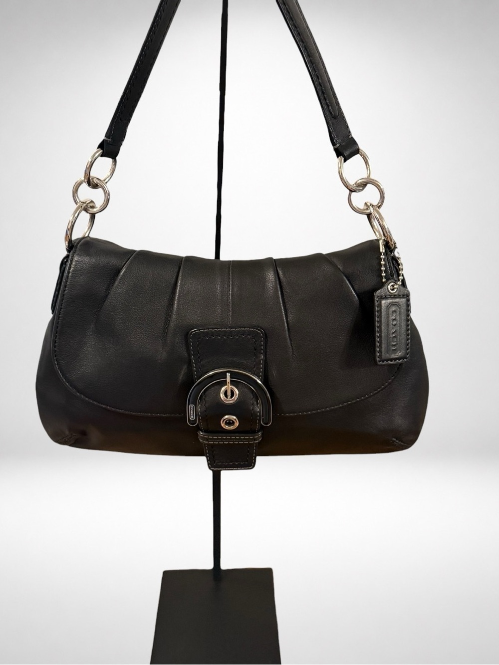 COACH Soho Black Leather Flap Shoulder Bag Buckle Accent F17217 Purse Y2K